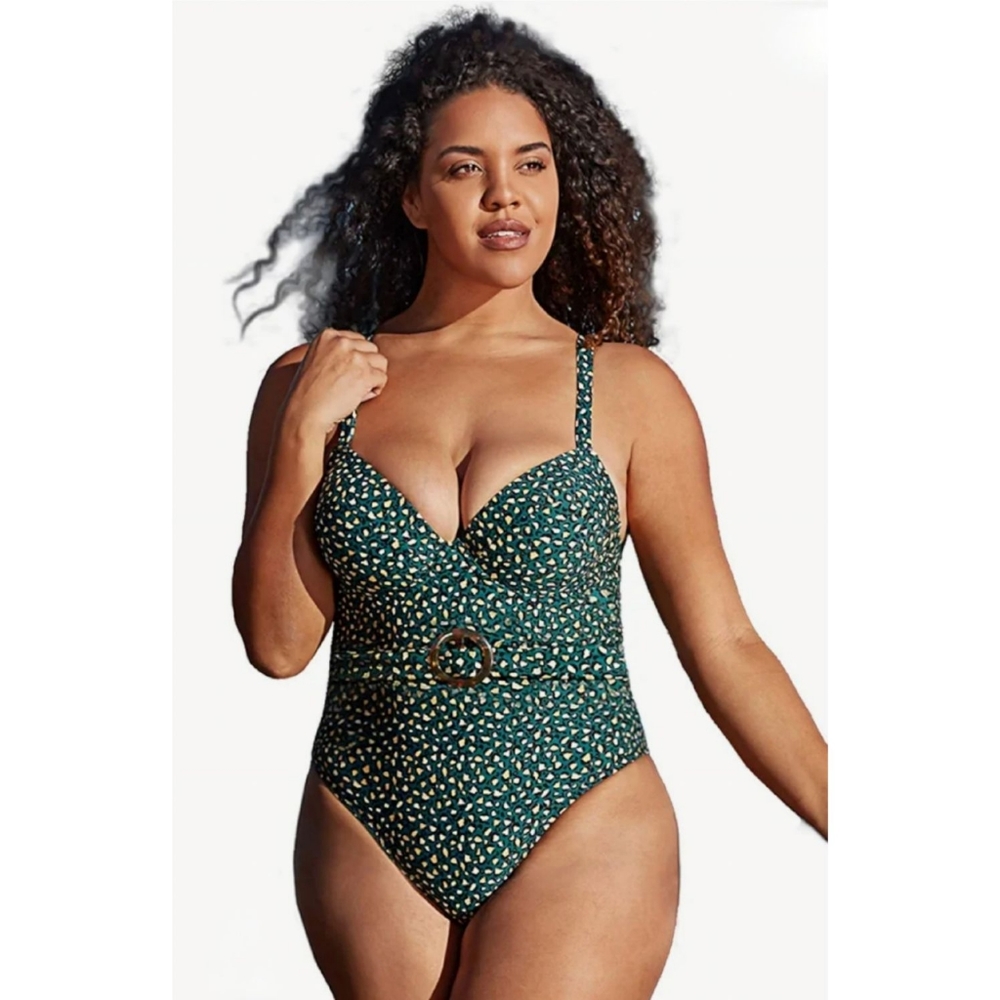 Cupshe One Piece Leopard Print Belted Swimsuit | Size 1X | Turquoise